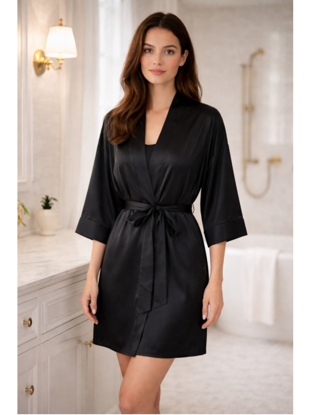 Victoria's Secret Black Satin Robe Women's Size M/L